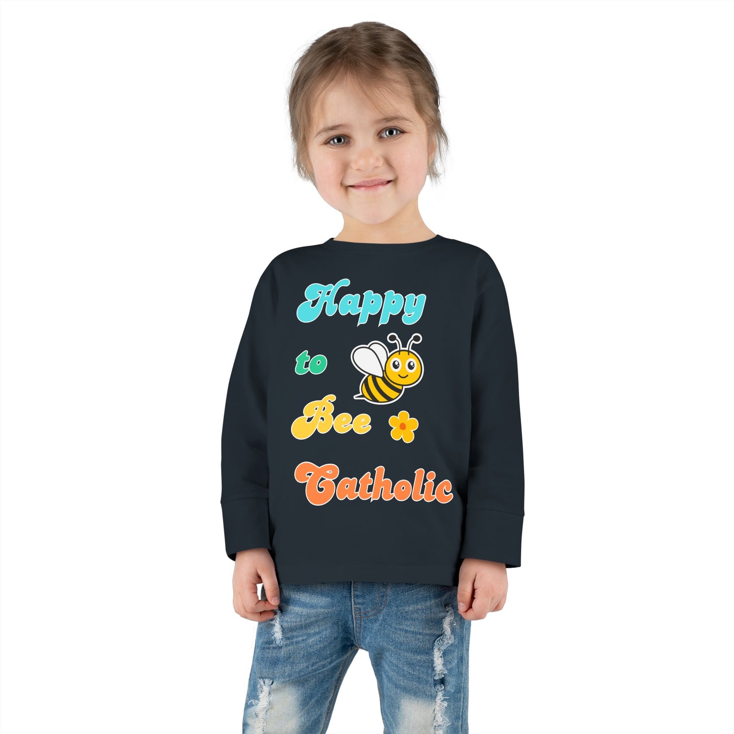 Happy to Bee Catholic | Boy & Girl Toddler Long Sleeve T-Shirt
